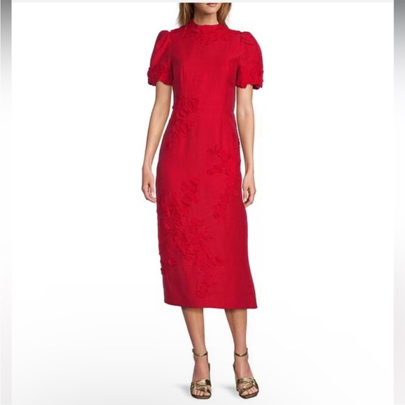 NWT Antonio Melani Willow Floral Applique Mock Neck Short Sleeve Midi Dress - Picture 3 of 12